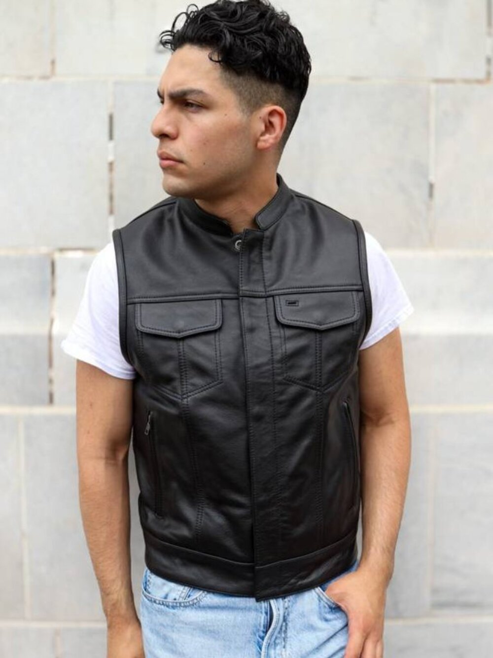 NEW OVLAN Black Full Grain Moto Vest M